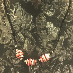 Black Bead Necklace with Red/Black Candy Beads